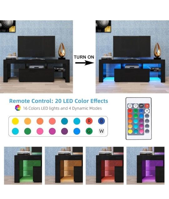 Black TV Stand with Storage Drawer, LED Entertainment Center for 65 inch TV Console Media Cabinet