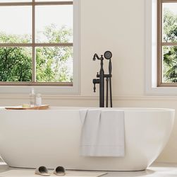 Oil Rubbed Bronze Standing Bathtub Faucet Freestanding Tub Filler Bronze Tub Faucet Single Handle Bathtub Filler Floor Mounted Brass Bathroom Stand Tu