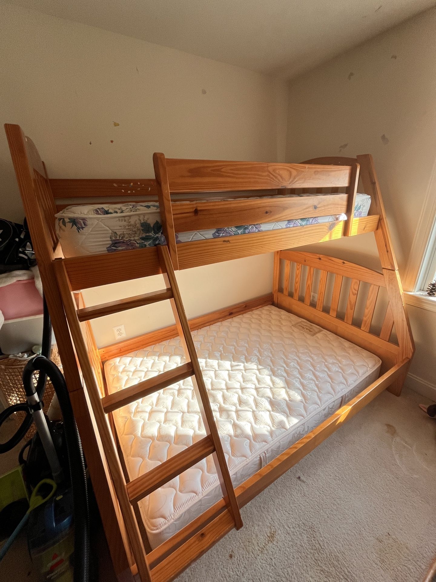 Solid Wood Twin-Over-Full Bunk Bed with Mattresses – $500