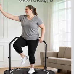 BCAN BT2 450/550LBS Mini Rebounder Trampoline for Adults with Bar, Fitness Trampoline with Bungees, Adjustable Handle, Stable & Quiet, Indoor Outdoor,