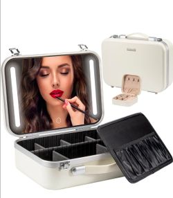 Extrei Gent Makeup Travel Lighted Case with Large LED Light Mirror Coetic Bag Organizer Professional Adjustable Divider Storage