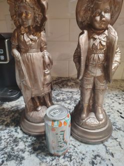 Gold Victorian Boy and Girl Figurine Set