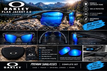 Oakley Flak Jacket 2.0 Sunglasses – Black Gloss / Blue Prizm Sapphire + Extra Polarized Lenses