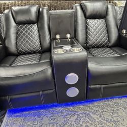 BLACK LEATHER loveseat W/ LED’s 