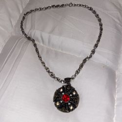 Vintage Cross Pendant With Red Stone 