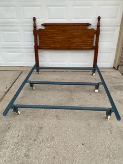 Solid Wood Queen Headboard and Metal Bed Frame.