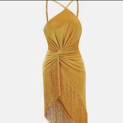 Yellow Fringe party Dress