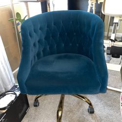 Mid Century Modern Teal Velvet Tufted Desk Chair