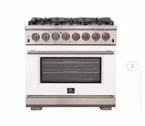 Capriasca 36 in. 5.36 cu. ft. Gas Range with 6 Burners and Electric 240-Volt Oven in. Stainless Steel with White Door