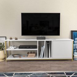 TV Stand Console Cabinet - Four Shelves and One Cabinet (Gold/White)