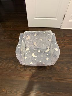 Kids Mini Plush Armchair Moon and Stars 2-in-1 Toddler Couch with Foldable Nap Lounge f