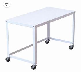 White metal desk 47 x 24 on wheels