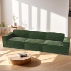 Brand New Sectional Couch, 111" Corduroy Cloud Couches with Deep Seats and High-Back Design, 3-Seater Sofa for