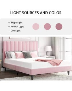 Upholstered Platform Bed Frame with 100% Velvet Channel Headboard, Pink, Queen Size  Features: Color Improvement: We actively collect every customer's