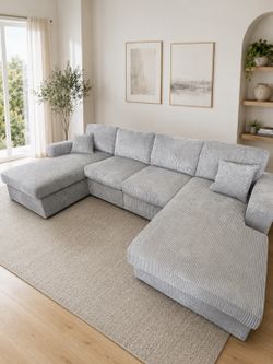 Large U-Shaped Corduroy Sectional Sofa – $499.99