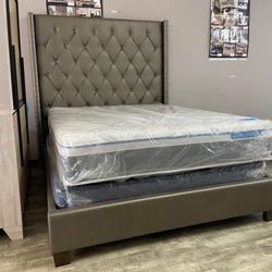 👑 6FT CHAMPAGNE QUEEN SIZE BED + PREMIUM HYBRID PILLOW TOP MATTRESS!! 🔥 ONLY $675 – DELIVERY INCLUDED!! 🔥  Looking for style and comfort? This stun