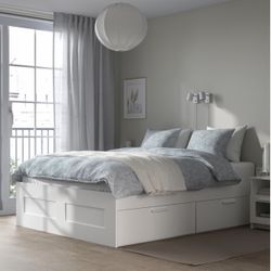 Used King IKEA Brimnes Bed Frame Mattress Headboard 
