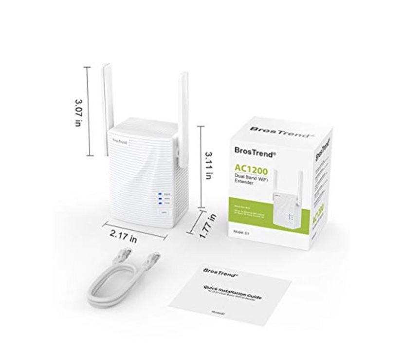 BrosTrend WiFi Extender 1200Mbps Internet Signal Booster Range Repeater, Add Coverage up to 1200 sq.ft. in Your Home 20 Devices!