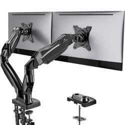 HUANUO Dual Monitor Stand - Full Adjustable Monitor Desk Mount Swivel Vesa Bracket with C Clamp, Grommet Mounting Base for 13 to 32 Inch Computer Scre
