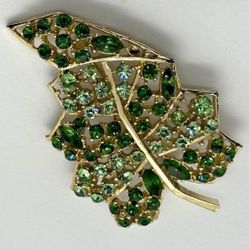 RARE Vintage Weiss Uranium Glass Leaf Brooch for JUST $85! FREE Shipping!