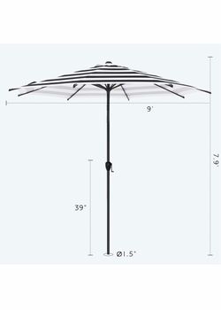 9ft Outdoor Patio Umbrella Black White Striped