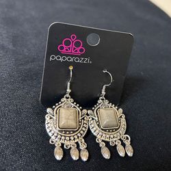 Light Grey Paparazzi Ornate Earrings