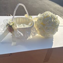 Artificial Bouquet With Basket For Flower Girl 