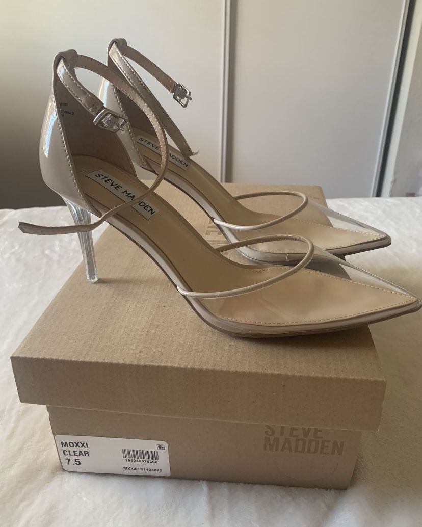 Steve Madden Moxxi Clear Pointed Toe Pump, Color: Beige/Clear, Size: 7.5
