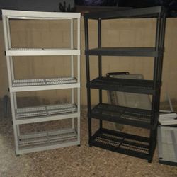 5 Tier Gray Or Black Plastic Utility Shelving Units $40 each 36x18x74 Garage Shelves