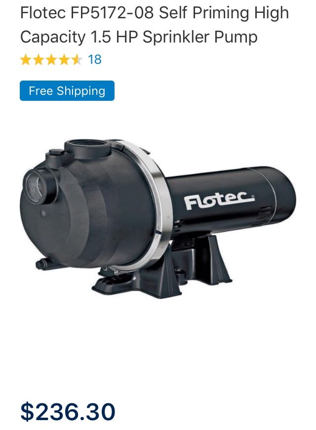 Flotec FP5172-08 Self Priming High Capacity 1.5 HP Sprinkler Pump: