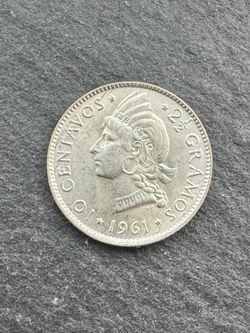 1961 Dominican Republic 10 Centavos Silver Coin .900