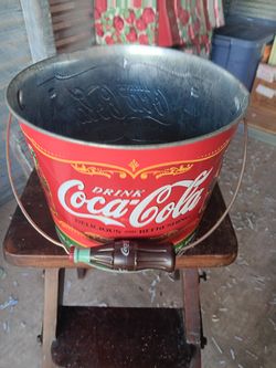 Coca Cola Large Beverage Bucket With Coke Bottle Handle Vintage