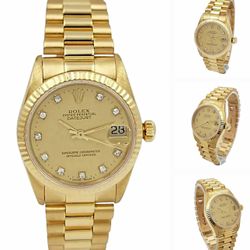 *1987 Ladies Rolex Midsize 31mm DateJust 18K Yellow Gold Watch with Diamond Champagne Dial and Fluted Bezel. (Pre-Owned 68278)