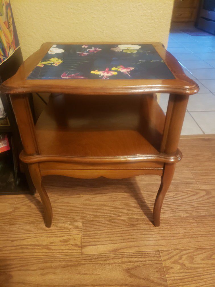 Floral Vinyl Topped End Table 