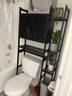Black Over-the-Toilet Storage Shelf with Cabinet