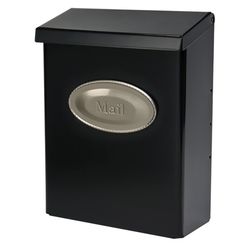 Architectural Mailboxes Designer Galvanized Steel, Locking Wall Mount Mailbox, Black with Satin Nickel