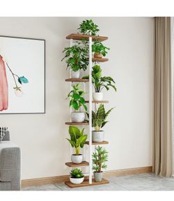 Plant Stand, Multiple Flower Pot Holder Shelf, Wood and Metal Tall Plant Display Rack Storage Organizer for Indoor, Outdoor, Garden, Patio, Balcony(8