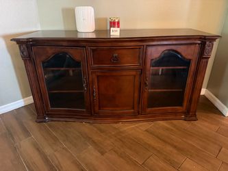 Wood Buffet Sideboard Cabinet with Glass Doors