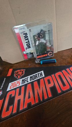NEW, NFL Chicago Bears, New, McFarlanes Sportspicks, Legends Series 2: Waltor Payton Figure, NFL NORTH CHAMPIONS PENNANT firm.