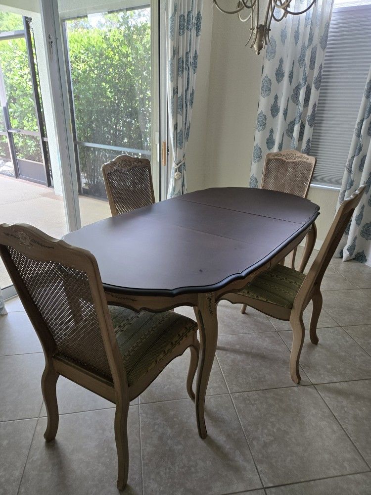 Country French Dinning Table with Four Cane Backed Chairs