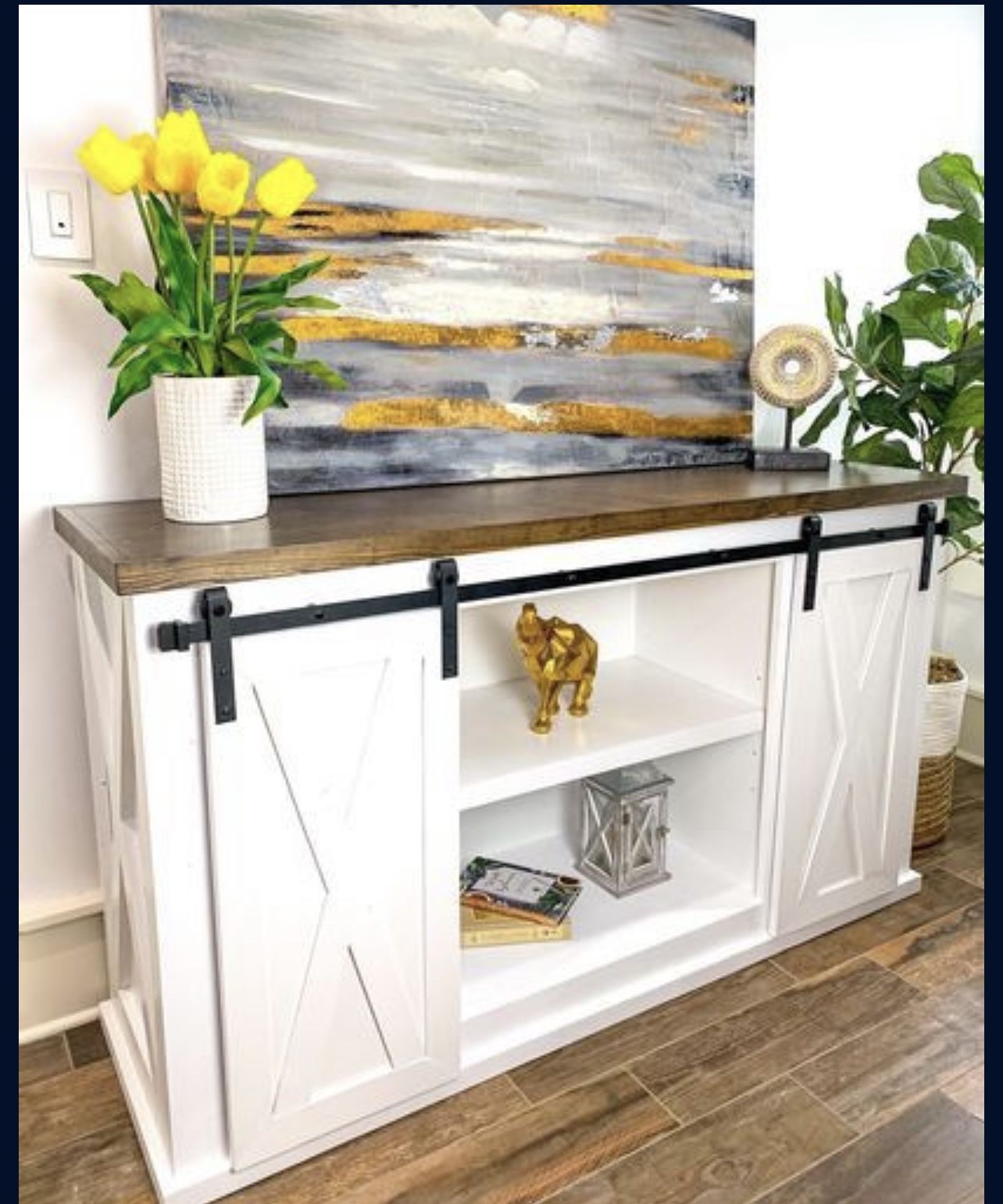 Custom TV Stand Cabinet Entertainment Center Modern Rustic Barn Doors Console Handmade Restorations hardware Bookshelves Pottery Barn Carpenter 