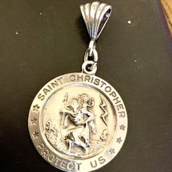 Vintage 925 Solid Sterling Silver St Christopher Medal Charm  Wide 29.36mm
