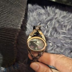 Mudd Purple Flower Gunmetal Gray Oval Case Link Bracelet Band Watch