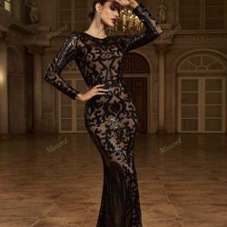 Black Mesh Long Gown Dress