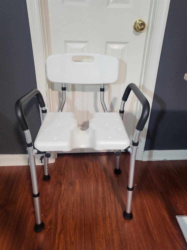 New.Shower Chair forlnside Shower withArms andBack, IntegratedAnti-Slip DesignShower Seat, U-Shape Groove Cutout for PrivateCleaning