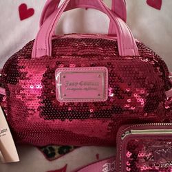 Juicy Couture Pink Sequins “Puffed Up Satchel” & matching wallet