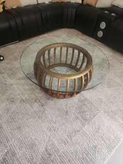 MID CENTURY GOLD GILDED GLASS TOP Coffee Table