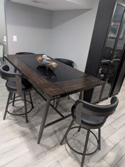 Industrial Bar Height Dining Table with 4 Swivel Stools