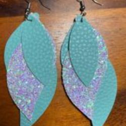  Leaf Style Leather/Glitter-Handmade Earrings.  New!! Fashion Fantasy Jewelry Statement!! 