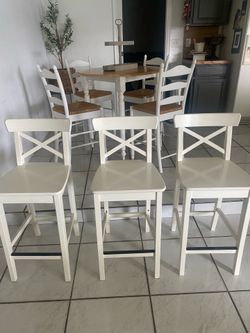 Set of 3 IKEA INGOLF  White Barstools -  BEAUTIFUL !!!
